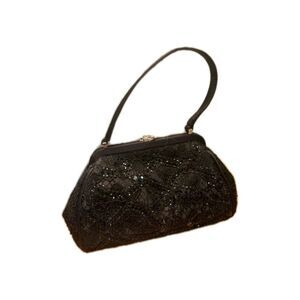 Talbots Black Beaded Top Handle Date Night Satin Purse